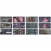 Preview: FRIMA Werkstattwagen mit 7 Schubladen und 12 Systemeinlagen in Blau, Schwarz oder Rot